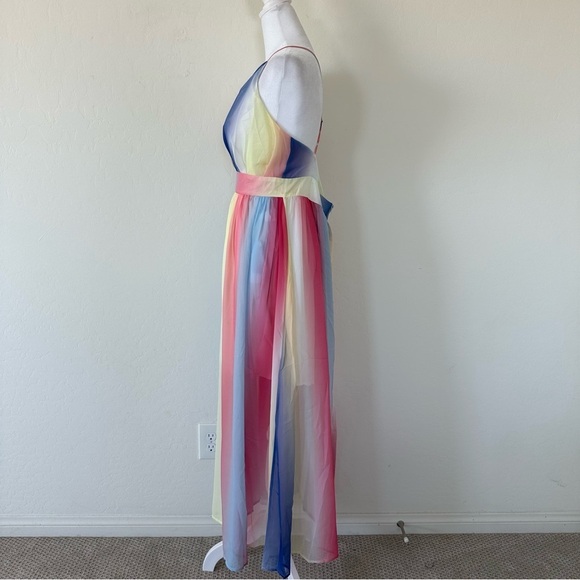 Cupshe NWT Colorful Rainbow Plunging Neckline Cross Back Maxi Dress Large - Picture 7 of 14